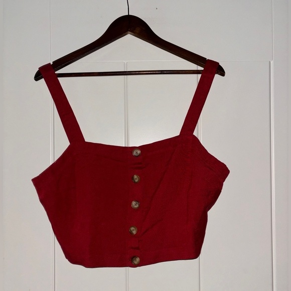 Loft Women‎ Cropped Cami Top Linen Blend Sleevless Button Down Stretchy Red - Picture 1 of 8